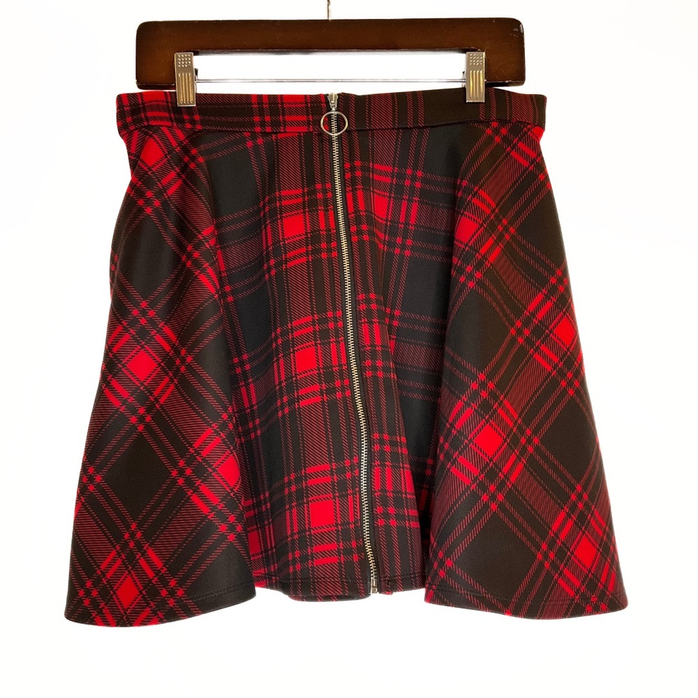 Hot Topic Red Plaid Skater Zipper Skirt Womens SZ L Witchy Vamp Goth Dystopia - Picture 6 of 9